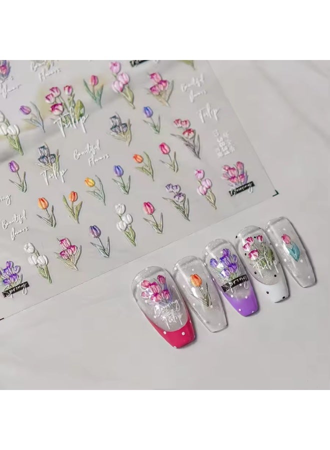 Goolsky 1pcs 5D Japanese Colorful Nail Art Stickers Kawaii Tulip Flower Nail Decorations Decals Self Adhesive Slider DIY Accessories - Image 1